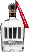 Load image into Gallery viewer, Bottle of 4 Bars Gin Clear Day with a red 'rip tag' attached to the metal cap and cork closure on a white background