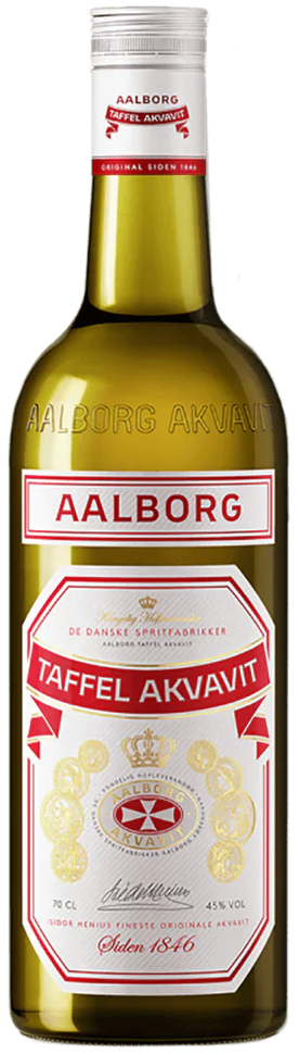 An image of a bottle of premium Aalborg Taffel Danish Akvavit Scandinavian Aquavit 700ml
