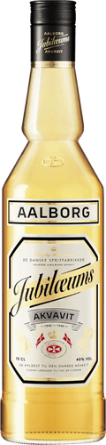 An image of a bottle of Aalborg Jubiläums Danish Akvavit Aquavit 700ml, best Scaninavian spirit