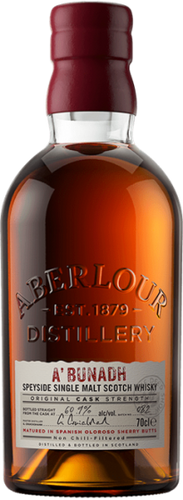 An image of an iconic bottle of Aberlour A'bunadh Single Malt Speyside Scotch Whisky, 700ml