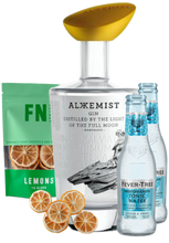Load image into Gallery viewer, Alkkemist gin bottle with Fever-Tree tonic water and lemon slices on a white background