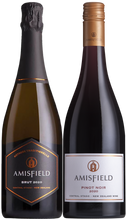 Load image into Gallery viewer, An image of a bottle of AMISFIELD MÉTHODE TRADITIONELLE BRUT and a bottle of Amisfield Pinot Noir, together in an Amisfield Gift Box
