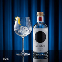 Load image into Gallery viewer, Awildian Coromandel Dry Gin bottle with a glass of gin and tonic on a blue background