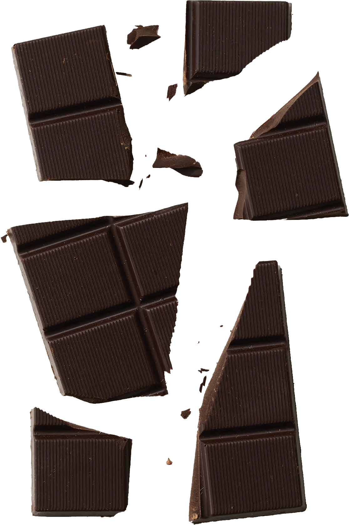 Load image into Gallery viewer, Broken pieces of dark chocolate on a white background
