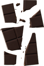 Load image into Gallery viewer, Broken pieces of dark chocolate on a white background