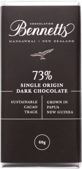 An image of a bar of Bennetts Dark Chocolate Bar, local Kiwi handcrafted NZ Chocolates