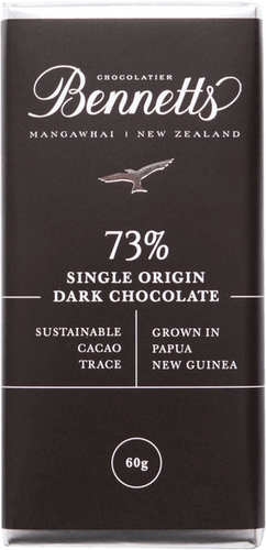 An image of a bar of Bennetts Dark Chocolate Bar, local Kiwi handcrafted NZ Chocolates