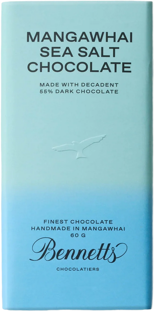 Mangawhai Sea Salt Chocolate bar packaging with Bennett's Chocolatiers branding.