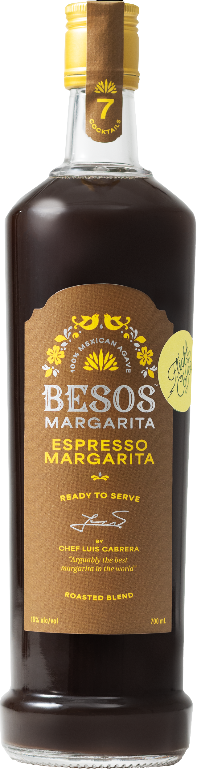 Load image into Gallery viewer, Bottle of Besos Espresso Margarita with a brown label