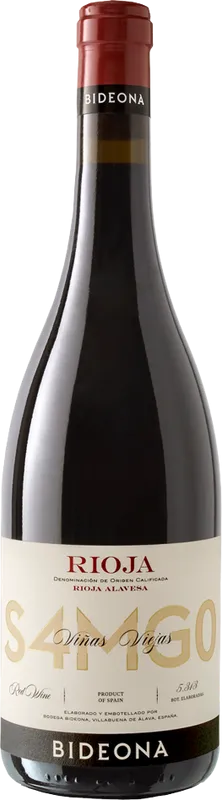 Red wine bottle of Bideona S4MG0 Samaniego Rioja Alavesa on a white background