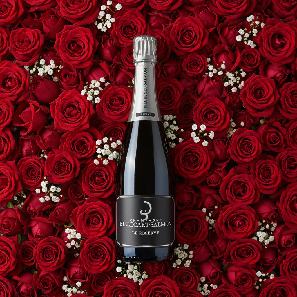Load image into Gallery viewer, Bottle of Billecart-Salmon Le Reserve Champagne surrounded by red roses