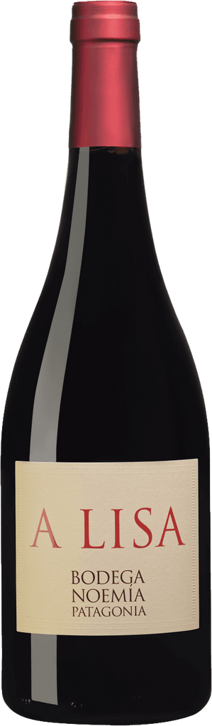 Bodega Noemia A Lisa Malbec red wine bottle with red cap and 'A Lisa' label on a white background