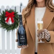 Load image into Gallery viewer, Woman holding a bottle of Bortolin Angelo Valdobbiadene Brut Prosecco and a glass of champagne in front of a Christmas wreath.