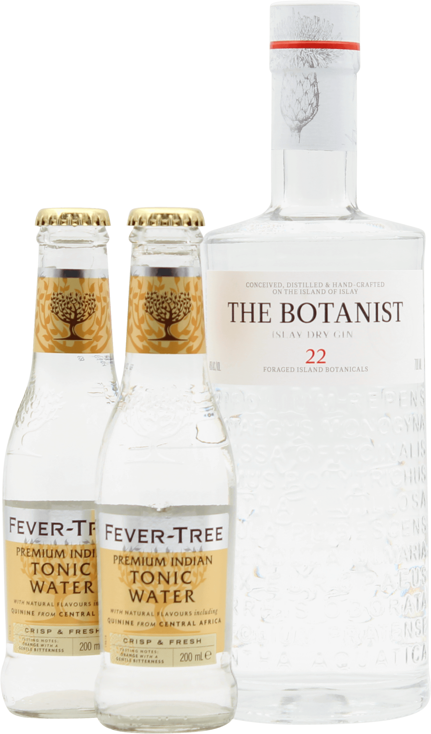 An image of the The Botanist Gin Gift Box with one Botanist gin and two Fever-Tree Tonic Waters.