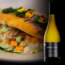 Load image into Gallery viewer, Bottle of Cable Bay Chardonnay with a dish in the background