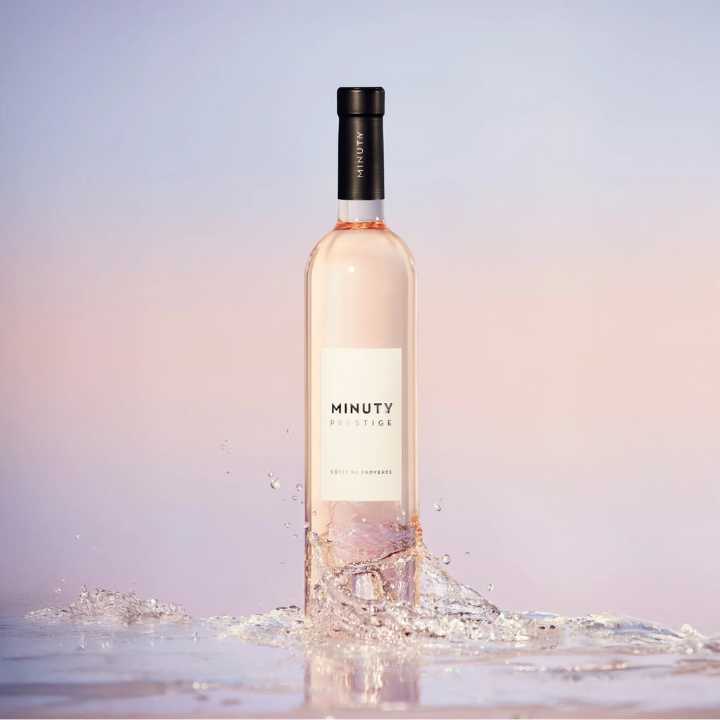 Bottle of Minuty Rosé wine with a soft gradient background