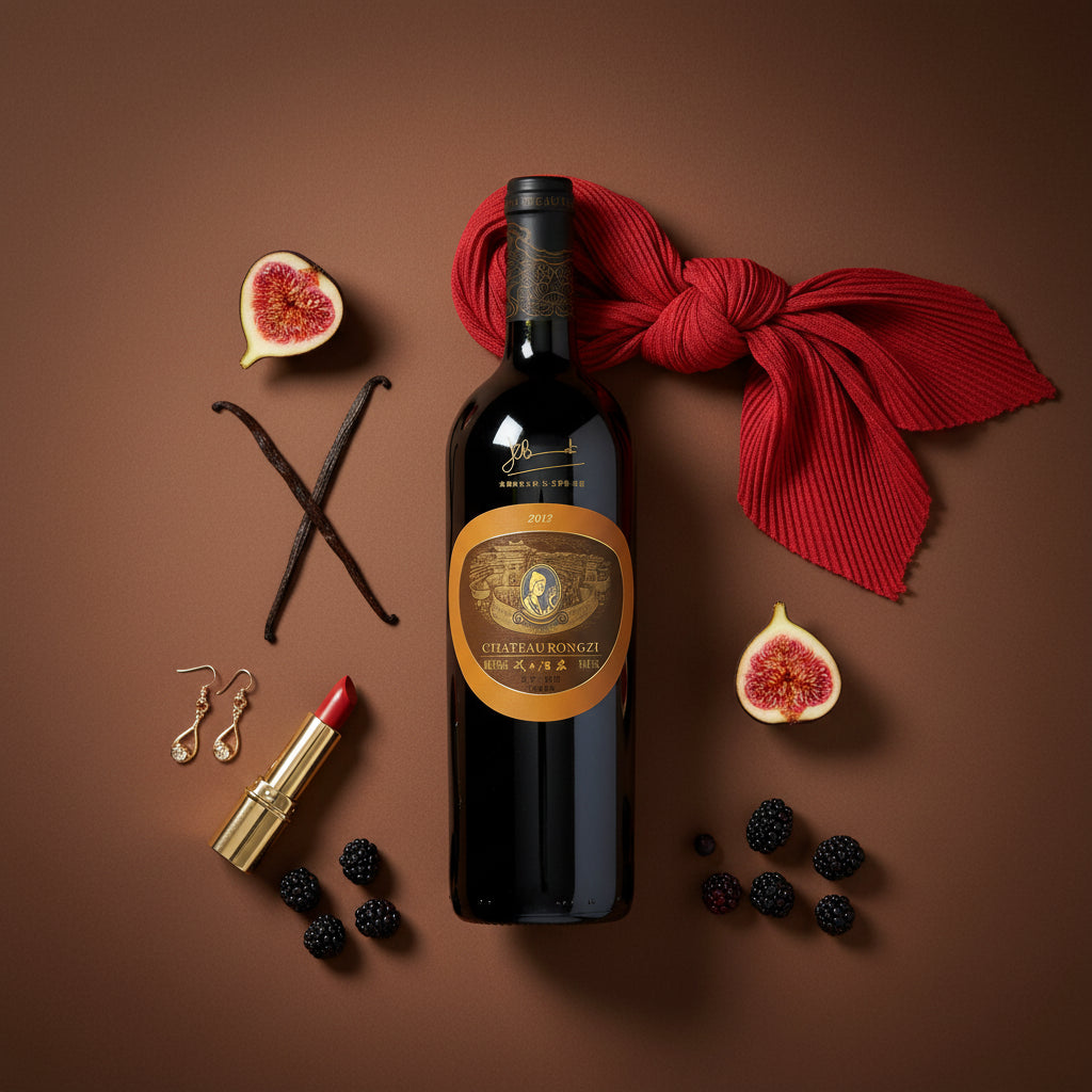 Load image into Gallery viewer, Chateau Rongzi Brown Label Bordeaux blend red wine bottle with decorative elements on a brown background