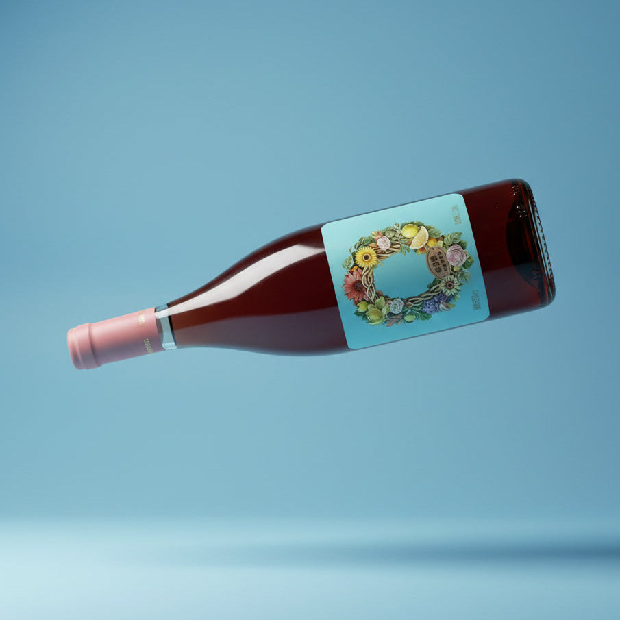 Load image into Gallery viewer, Chateau Rongzi Sweet Blue Label Rose non alcoholic wine bottle with a decorative label on a light blue background
