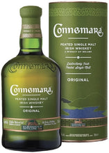 Load image into Gallery viewer, An image of a bottle of Connemara Original Peated Irish Single Malt Whiskey 700ml next to its gift tube box