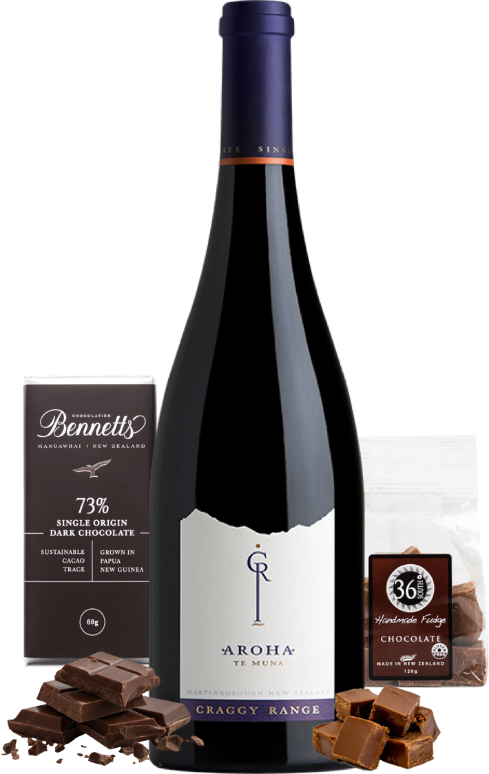 Load image into Gallery viewer, Craggy Range Aroha Pinot Noir wine bottle with chocolate and fudge on a white background