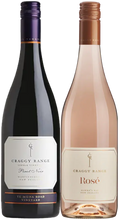 Load image into Gallery viewer, Two bottles of wine, one labeled as Te Muna Road Pinot Noir and the other as Hawke&#39;s Bay Rosé, both from Craggy Range. They are placed vertically next to each other in a branded gift box.