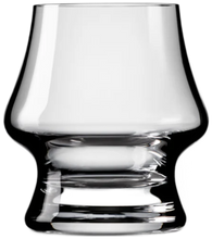Load image into Gallery viewer, A clear Denver and Liely Bourbon Glass crystal bourbon glass with a rounded base and a straight stem.