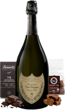 Load image into Gallery viewer, Bottle of Dom Perignon champagne with chocolate products on a white background