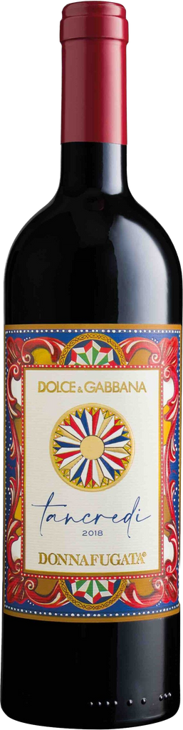 Donnafugata Tancredi Dolce Gabbana red wine bottle with colourful label