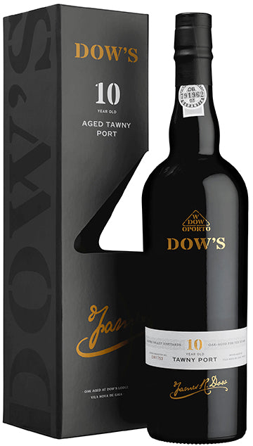 An image of a bottle of Dow's 10 Year Old Tawny Port 750ml next to its gift box