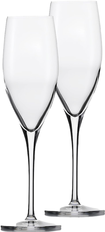 Load image into Gallery viewer, Two elegant clear Eisch Sensi-Plus champagne flutes with long stems and wide bases, shown on a plain white background.