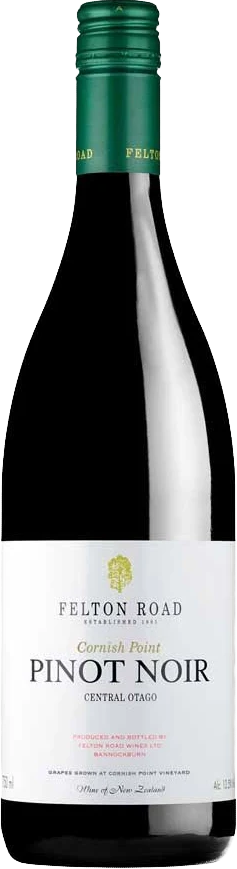 A bottle of Felton Road Cornish Point Pinot Noir on a white background