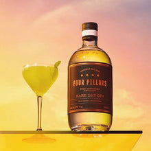 Load image into Gallery viewer, Four Pillars Rare Dry Gin bottle with a cocktail on a colorful background