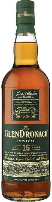 An image of a bottle of GlenDronach Revival 15YO Highland Single Malt Scotch Whisky, 700ml