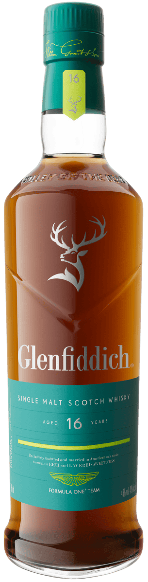 Load image into Gallery viewer, Glenfiddich 16 Year Old Aston Martin F1 Limited Edition bottle with a green cap and label.