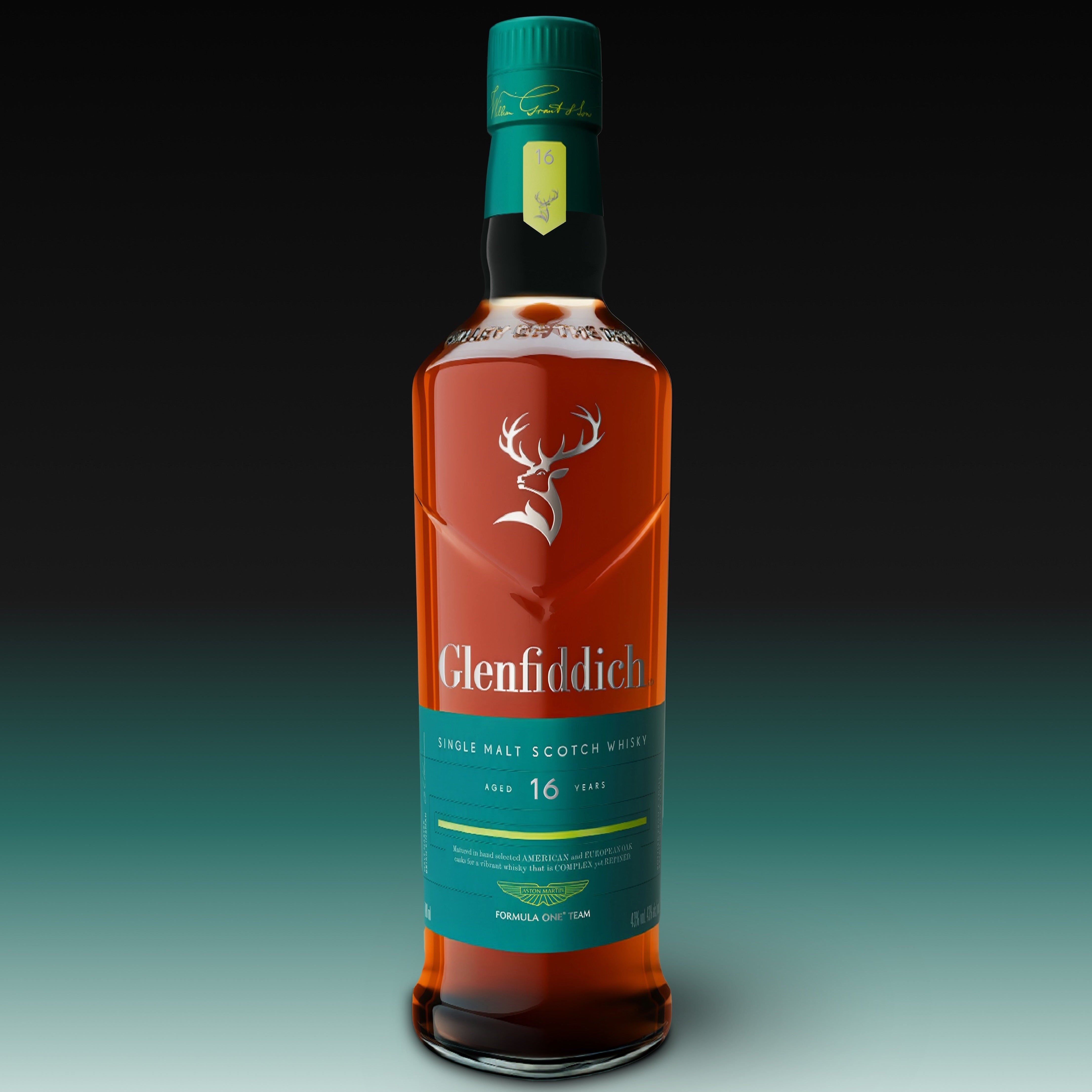 Load image into Gallery viewer, Glenfiddich whiskyGlenfiddich 16 Year Old Aston Martin F1 Limited Edition with a green background