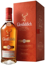 Load image into Gallery viewer, An image of a bottle of Glenfiddich 21YO Gran Reserva Single Malt Scotch Whisky beside its very classy and handsome gift box.