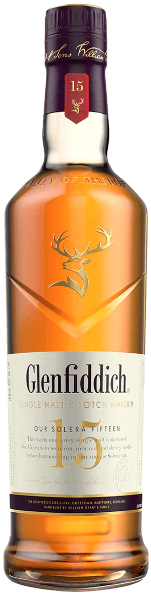 An image of a superb bottle of Glenfiddich Solera 15YO Single Malt Speyside Scotch Whisky