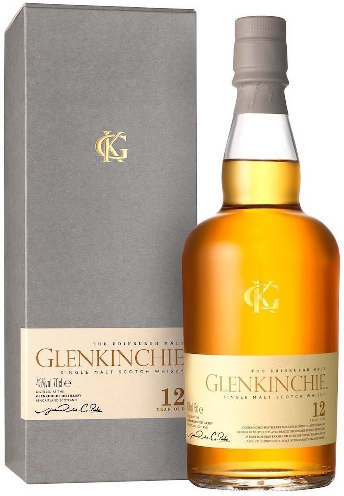 An image of a bottle of Glenkinchie 12 Year Old Single Malt Scotch Whisky 700ml next to its fine gift box