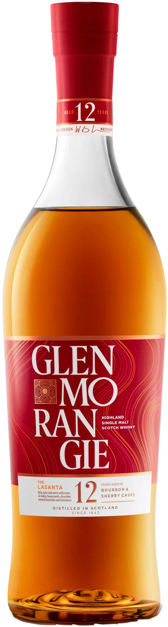Load image into Gallery viewer, Glenmorangie The Lasanta 12 Year Old Whisky bottle with red label on a white background