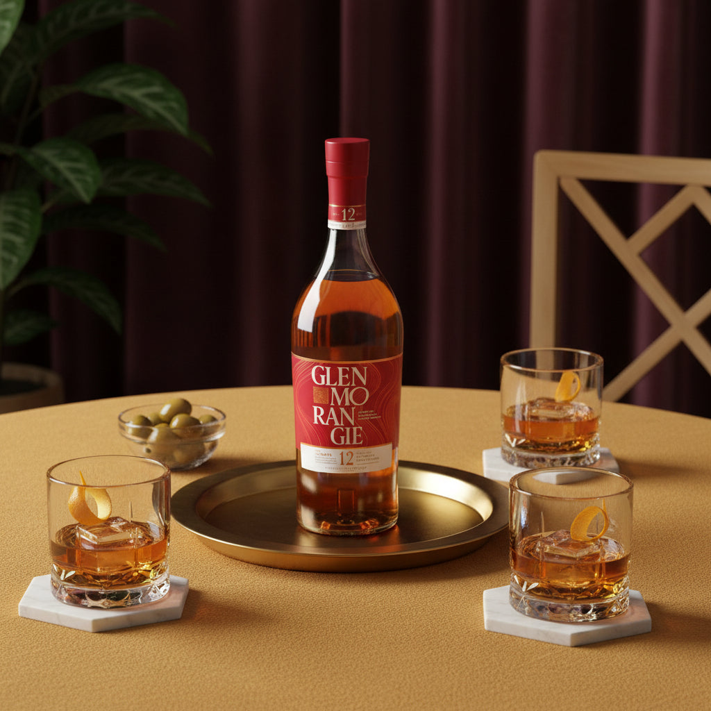 Load image into Gallery viewer, Glenmorangie The Lasanta 12 Year Old Whisky bottle with glasses on a table