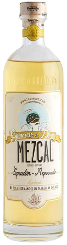 An image of a bottle of premium Gracias a Dios Espadin Reposado Mezcal