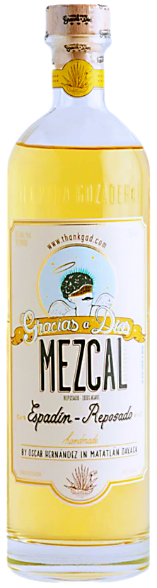An image of a bottle of premium Gracias a Dios Espadin Reposado Mezcal