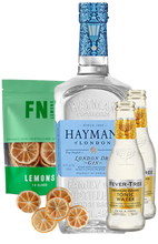 Load image into Gallery viewer, Hayman London gin bottle with Fever-Tree tonic water and lemon slices on a white background