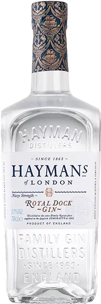 Load image into Gallery viewer, Hayman’s Royal Dock Navy Strength Gin bottle with decorative label