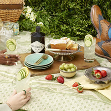 Load image into Gallery viewer, Picnic setup with food, drinks, and people sitting on a blanket outdoors.