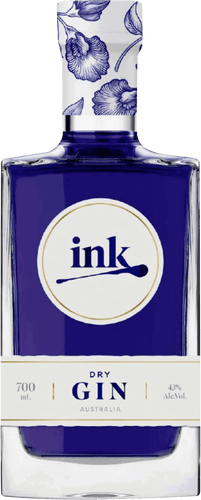 An image of a striking bottle of Ink Dry Gin by Husk Distillery, one of the best Australian gins