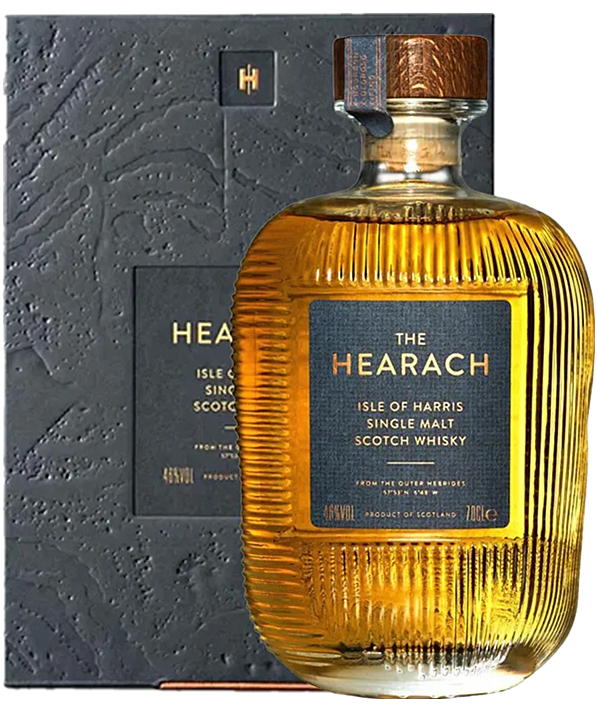 An image of a stunning bottle of Isle of Harris 'The Hearach' Single Malt Whisky 700ml next to its beautiful gift box