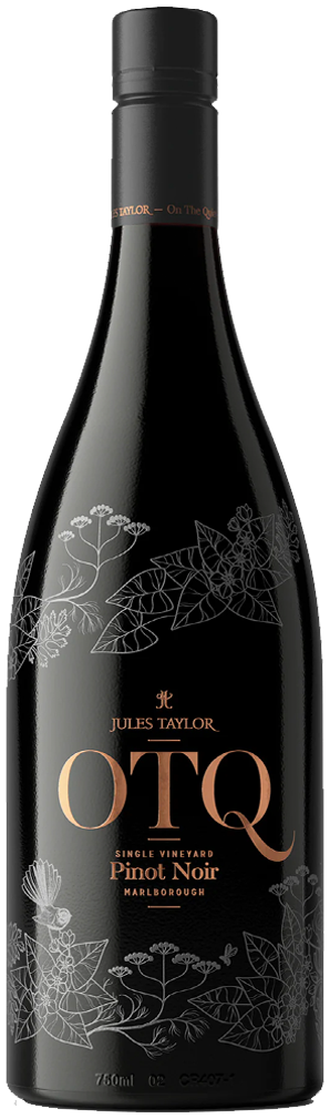An imagoe of a bottle of Jules Taylor OTQ (‘On The Quiet’) Single Vineyard Marlborough Pinot Noir