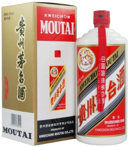 An image of a bottle of ultra-premium Kweichow Moutai Flying Fair Baijiu 53%- 500ml next to its gift box