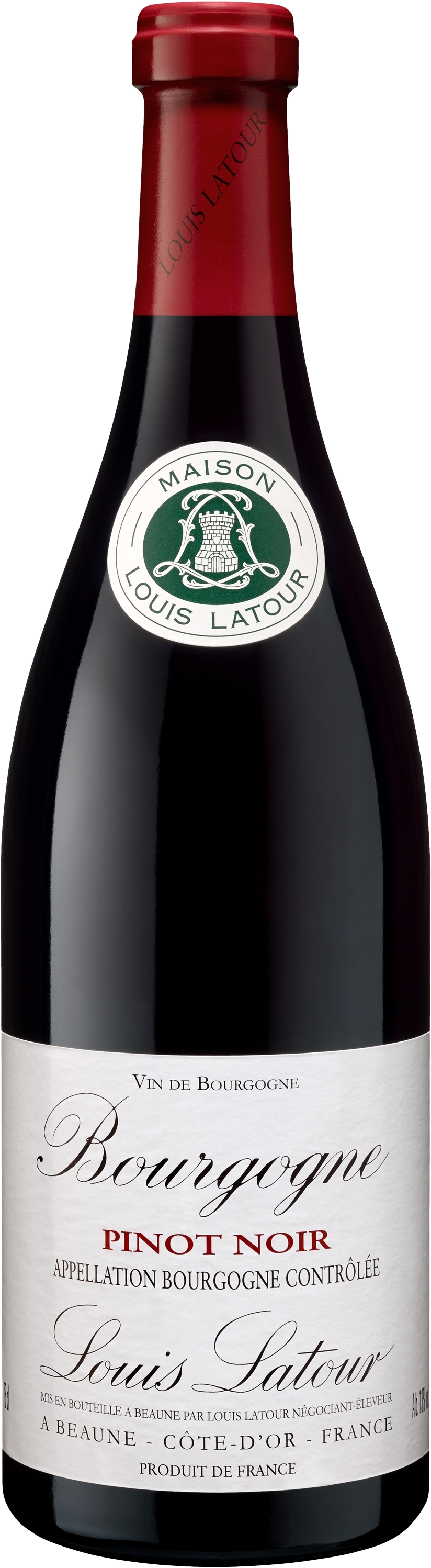 Load image into Gallery viewer, Bottle of Louis Latour Bourgogne Pinot Noir wine with a red cap.